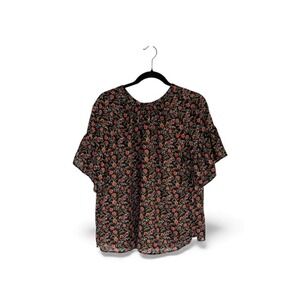 LOFT black and red floral short sleeve blouse